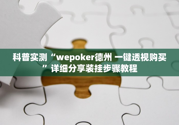 科普实测“wepoker德州 一键透视购买”详细分享装挂步骤教程